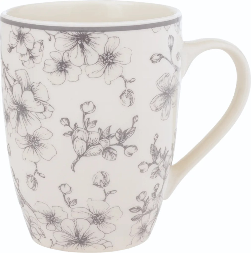 Zestaw 6 kubków ceramicznych Delikatne kwiaty 300 ml, szary