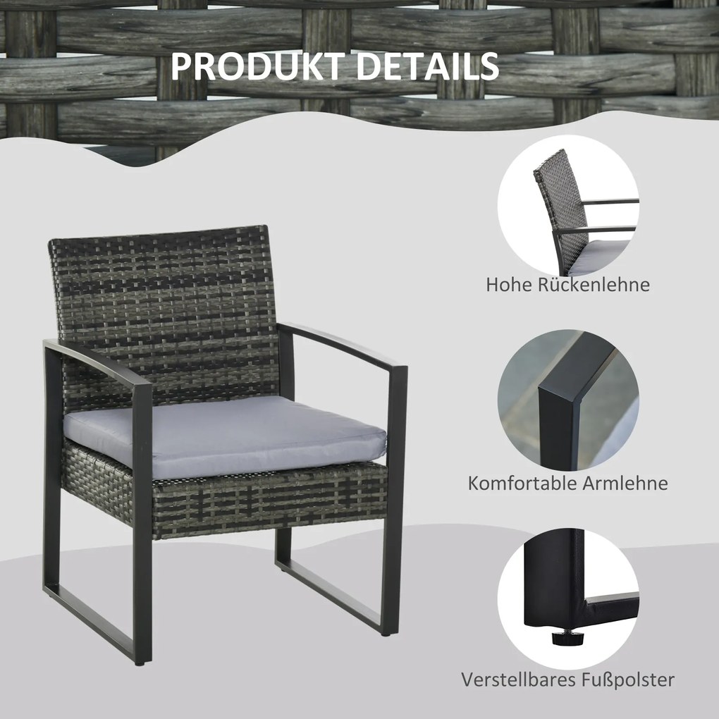 Outsunny Komplet stolik z krzesłami z technorattanu, 3-częściowy Komplet wypoczynkowy 63 cm x 57 cm x 76 cm
