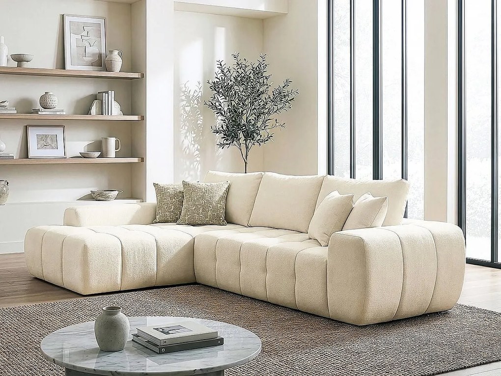 Sofa narożna "Sidonie" lewa w tkaninie bąbelkowej - 4-osobowa - Beżowy