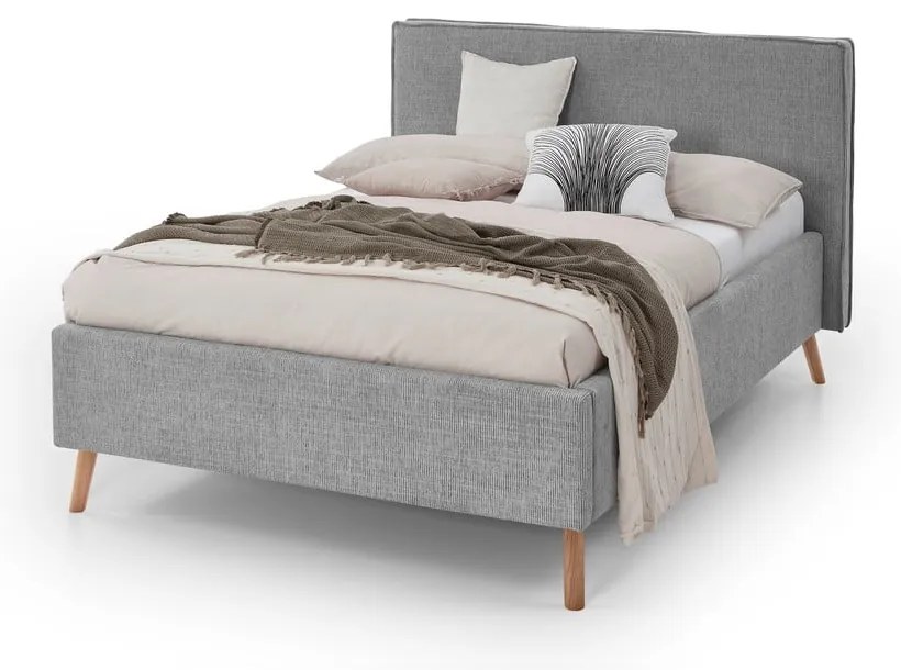 Jasnoszare tapicerowane łóżko dwuosobowe ze schowkiem i stelażem 140x200 cm Riva – Meise Möbel