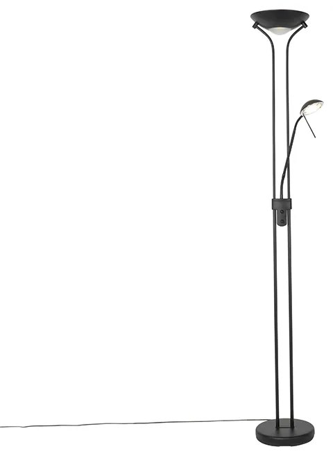 Nowoczesna lampa stojąca czarna z lampką do czytania, w tym LED z możliwością ściemniania do ciepłego światła - Diva