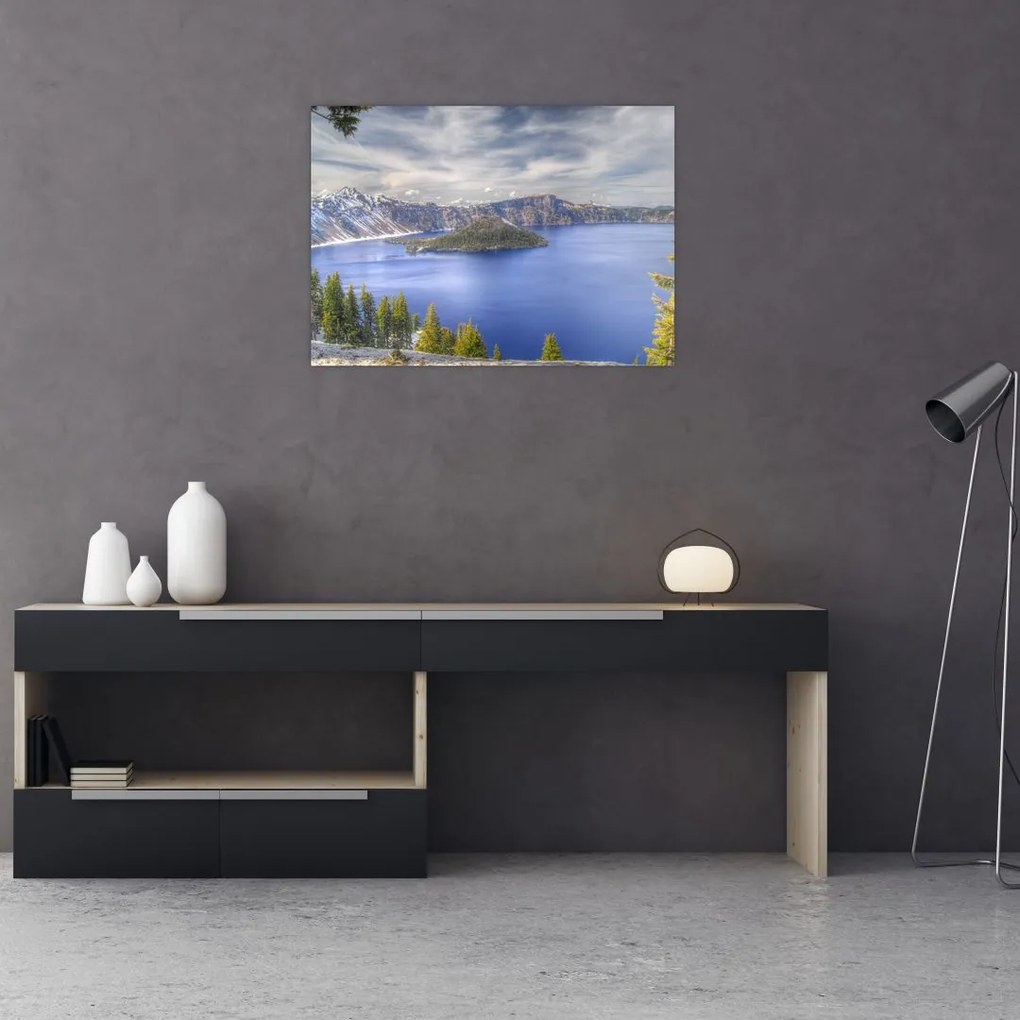 Obraz na szkle - górskie jezioro (70x50 cm)
