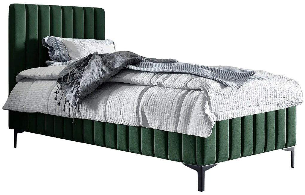 Zielone łóżko pojedyncze z pojemnikiem na pośiel R8-M78