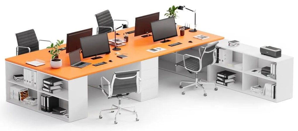 Biurko z przestrzenią do przechowywania BLOCK B05, biały/pomarańczowy