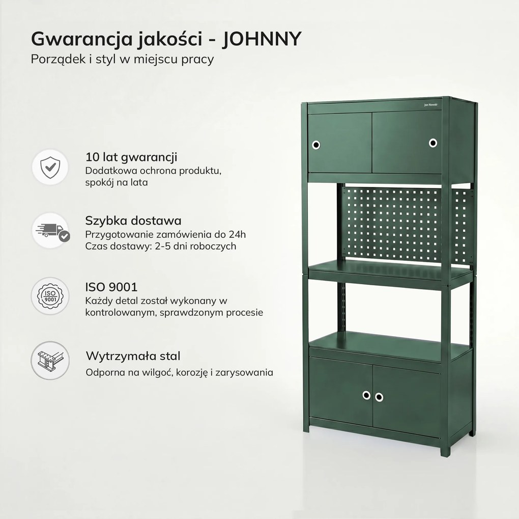 Regał metalowy z szafkami zielony, 1800x800x420 mm: JOHNNY