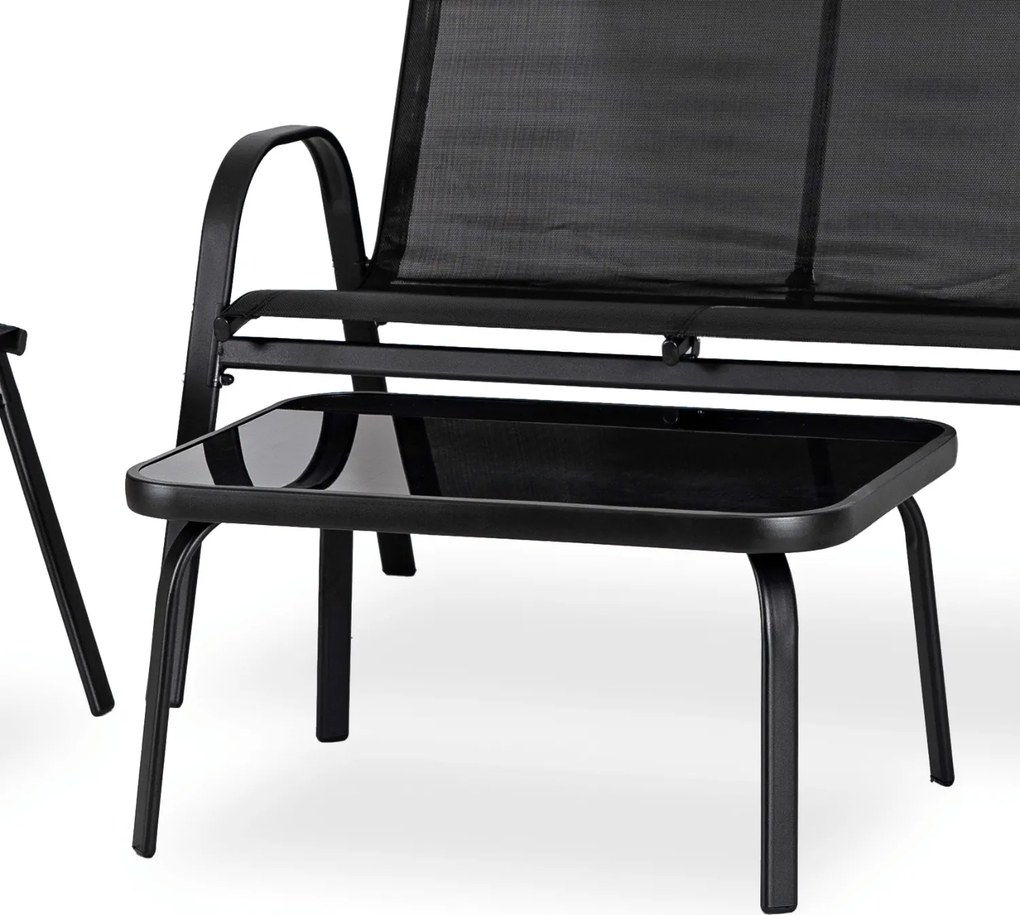 Zestaw Mebli Ogrodowych MINNESOTA Czarny Ławka Krzesła Stolik Tarasowy Siatka Nowoczesny