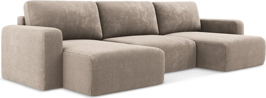 Beżowy rozkładany narożnik ze schowkiem z tkaniny szenilowej (w kształcie litery U) Kona – Makamii