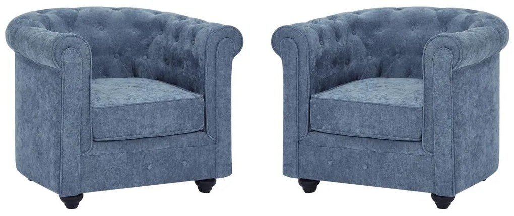 Zestaw 2 foteli tapicerowanych z niebieskiej tkaniny CHESTERFIELD