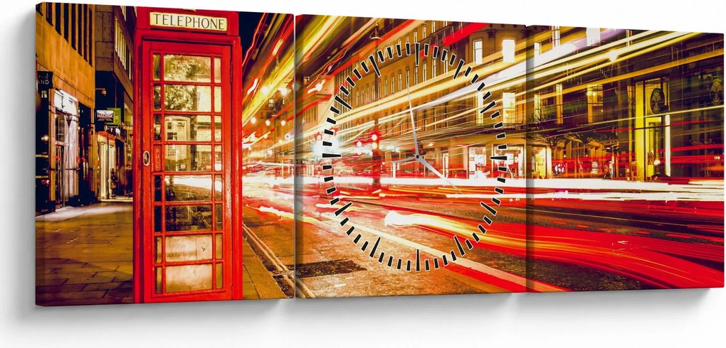 Obraz - czerwona budka telefoniczna (z zegarem) (90x30 cm)