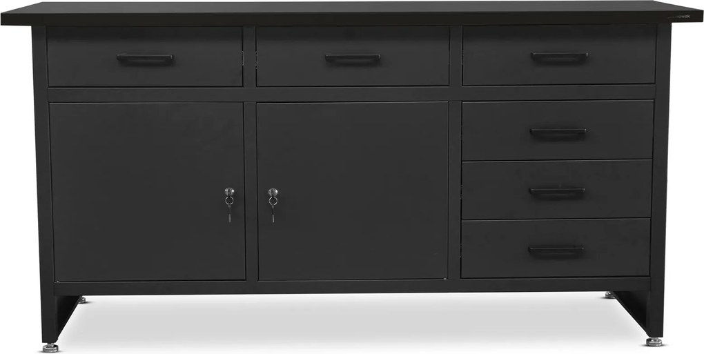 Duży stół garażowy z szafkami i szufladami Henry All Black czarny