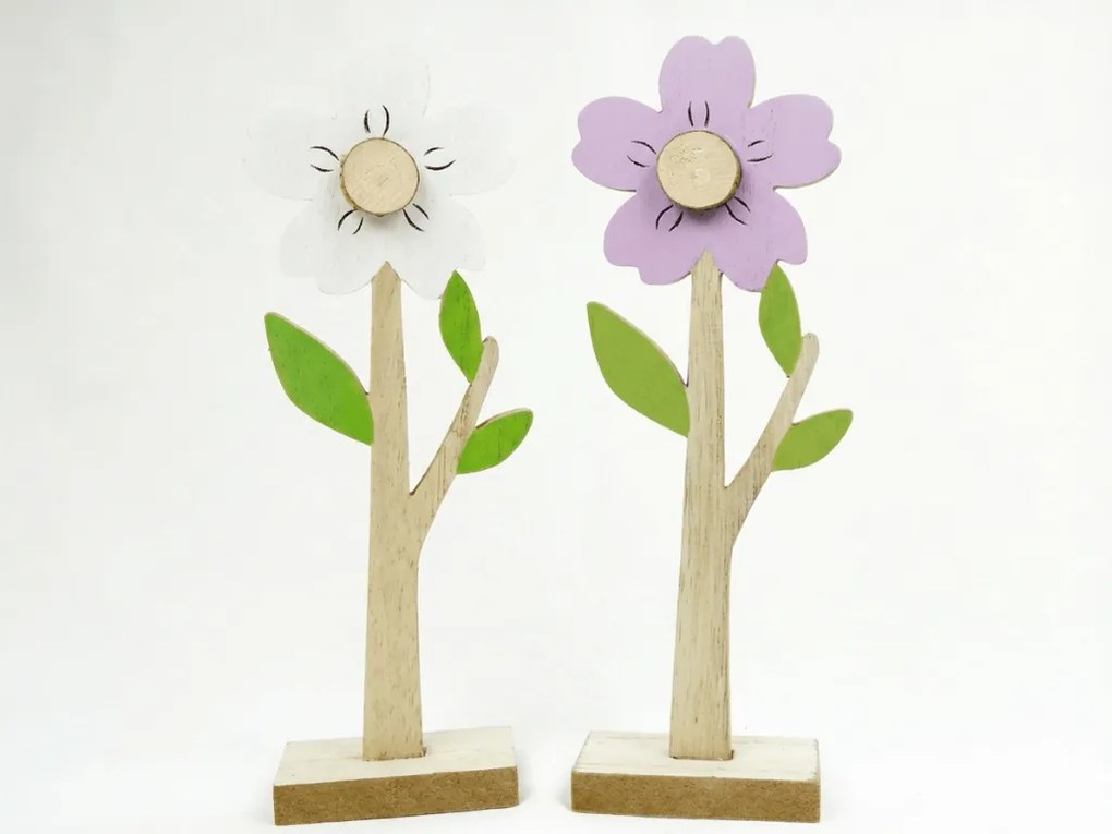 Drewniany kwiat FLORIA na podstawce, 18 cm - różne kolory Kolor: Fioletowy
