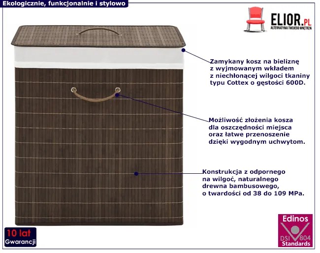 Kosz bambusowy na bieliznę Lavandi 4X - ciemnobrązowy