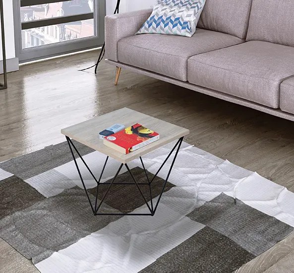 Druciany stolik kawowy w stylu loft dąb sonoma+ czarny R6-R80