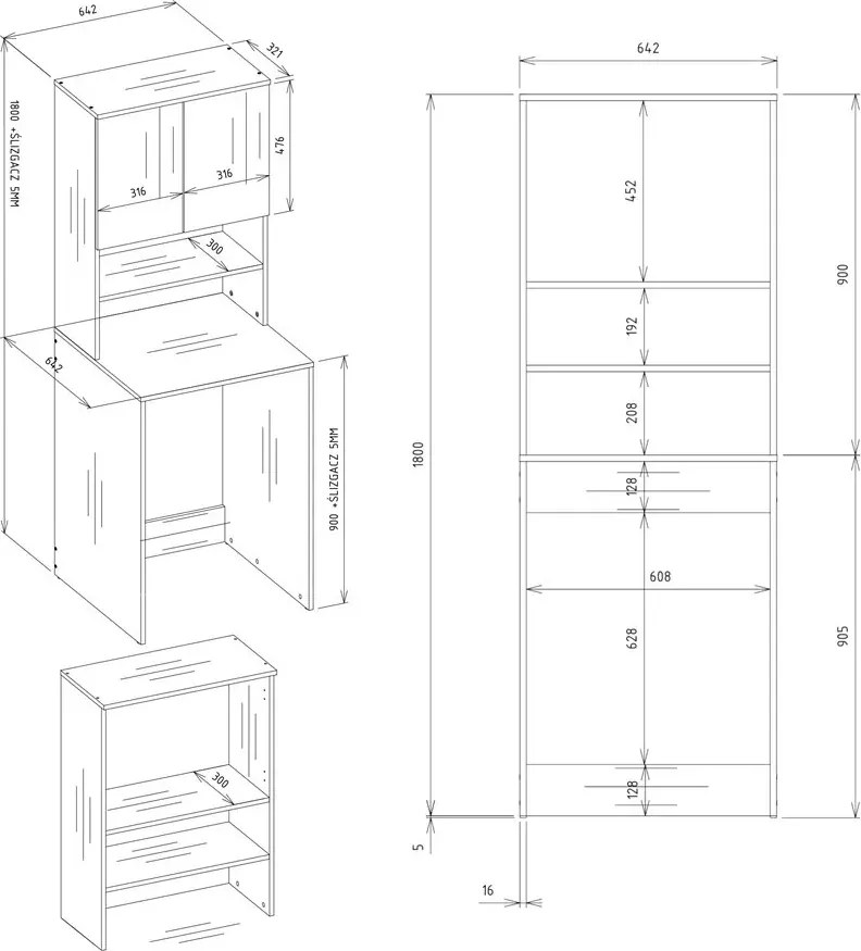 Szafka na pralkę z półkami antracyt + dąb artisan F7-Z27