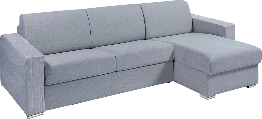 Kanapa narożna rozkładana uniwersalna z szarej tkaniny - Powierzchnia spania na szerokich listwach 160 cm - Materac 14 cm - CALITO