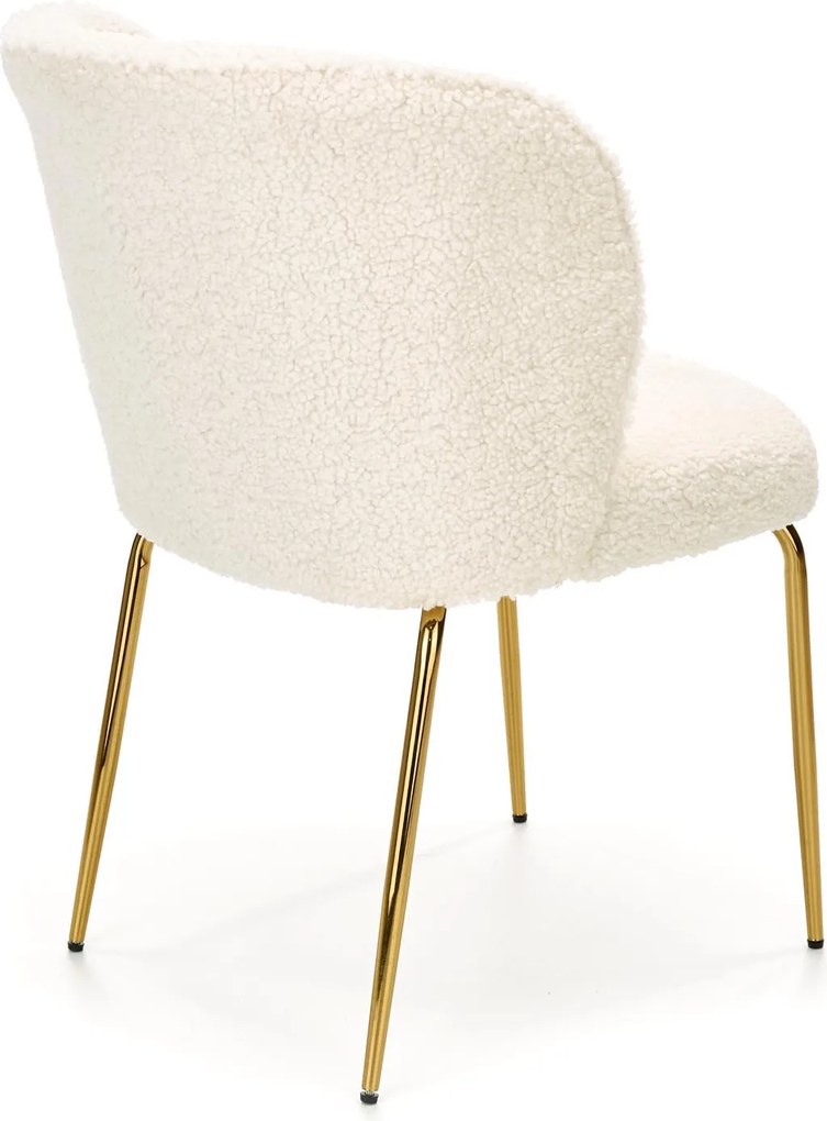Krzesło do jadalni na złotych nogach tapicerowane tkaniną bouclé K474