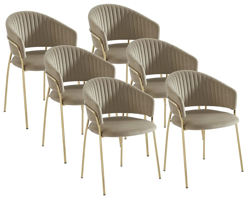 Zestaw 6 krzeseł z weluru i pozłacanego metalu - Beżowy - MADOLIA marki Pascal Morabito
