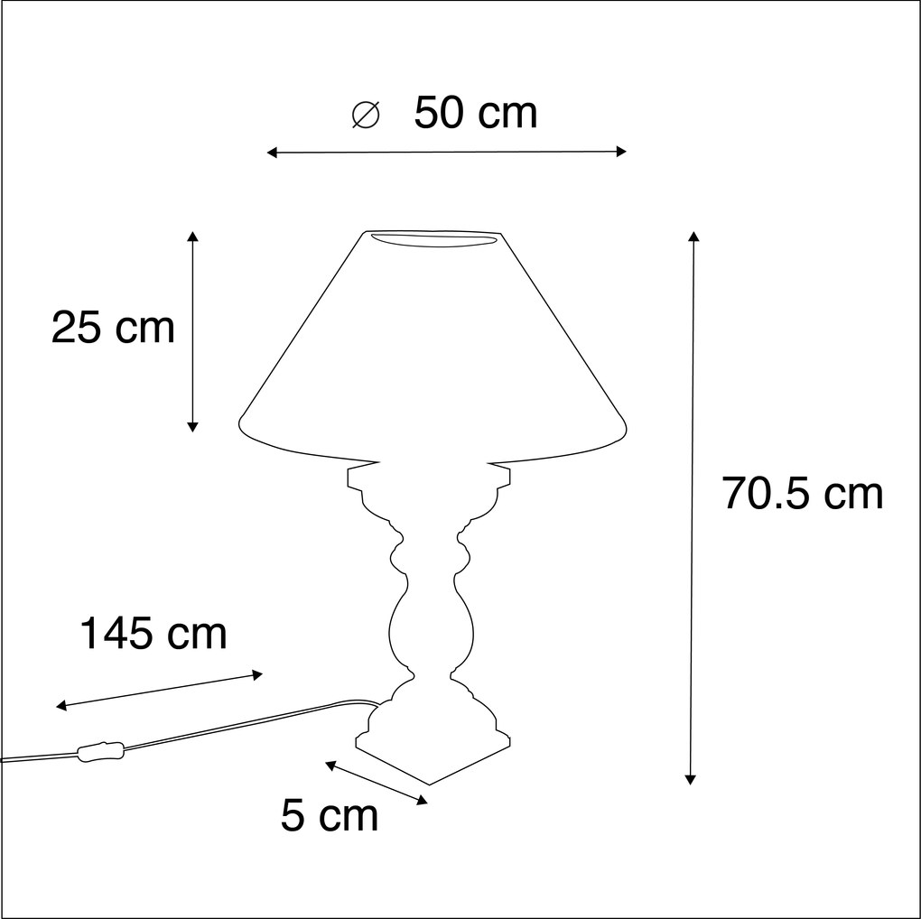 Rustykalna lampa stołowa z abażurem z lnu beżowym 50 cm - Hyssop Rustykalny / Vintage Oswietlenie wewnetrzne