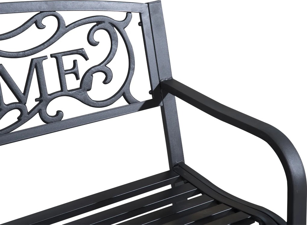 Outsunny Ławka Ogrodowa Metal 2osobowa Wytrzymała na Warunki Zewnętrzne Czarna | Aosom PL