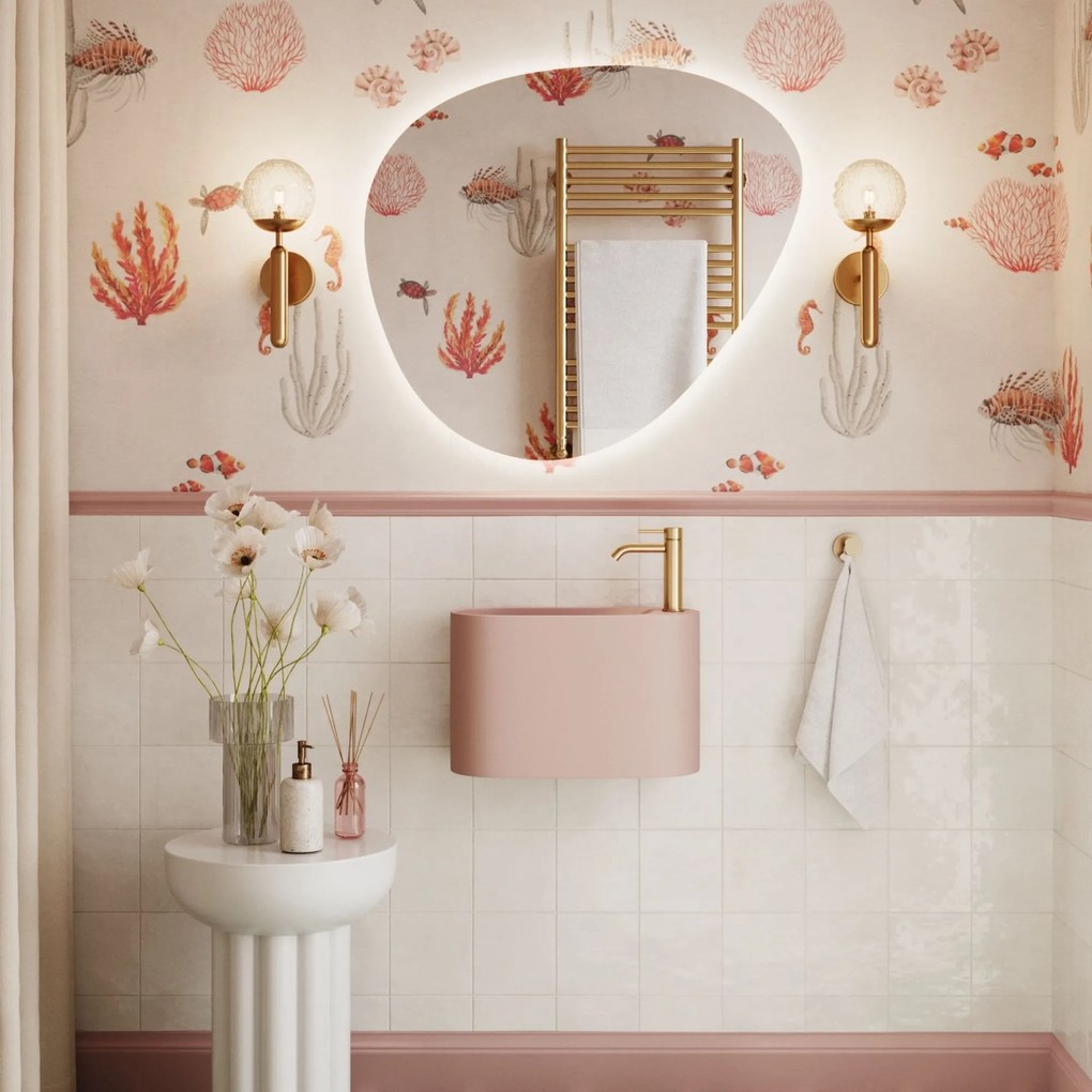 Umywalka z kamienia syntetycznego nablatowa / wisząca owalna różowa 45 x 22 cm OVELA Pink : Typ montażu - podwieszana