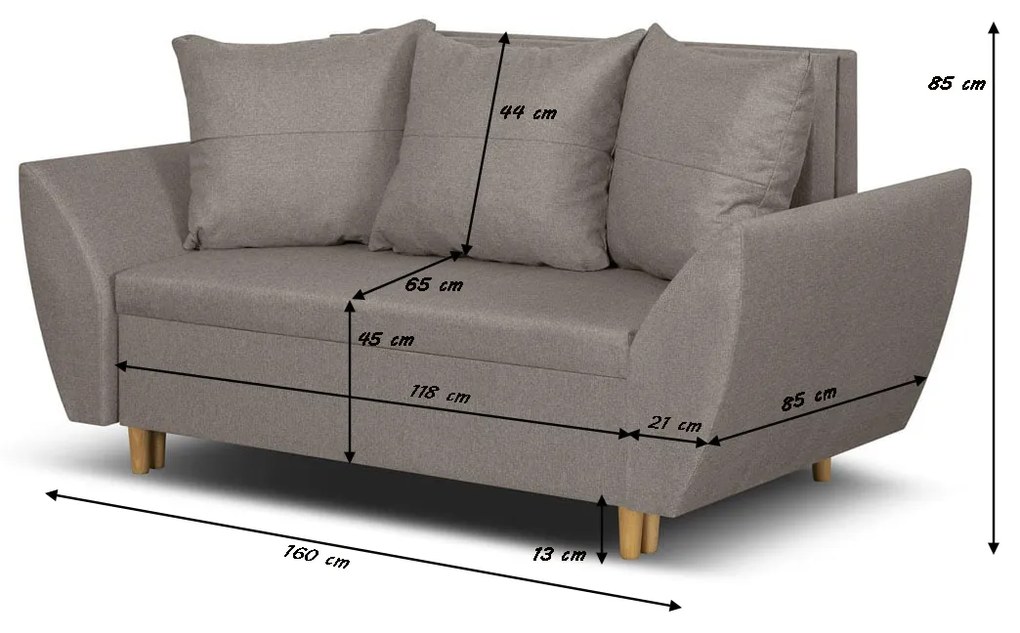 Sofa kanapa 2 os z funkcją spania ALI Ciemny szary
