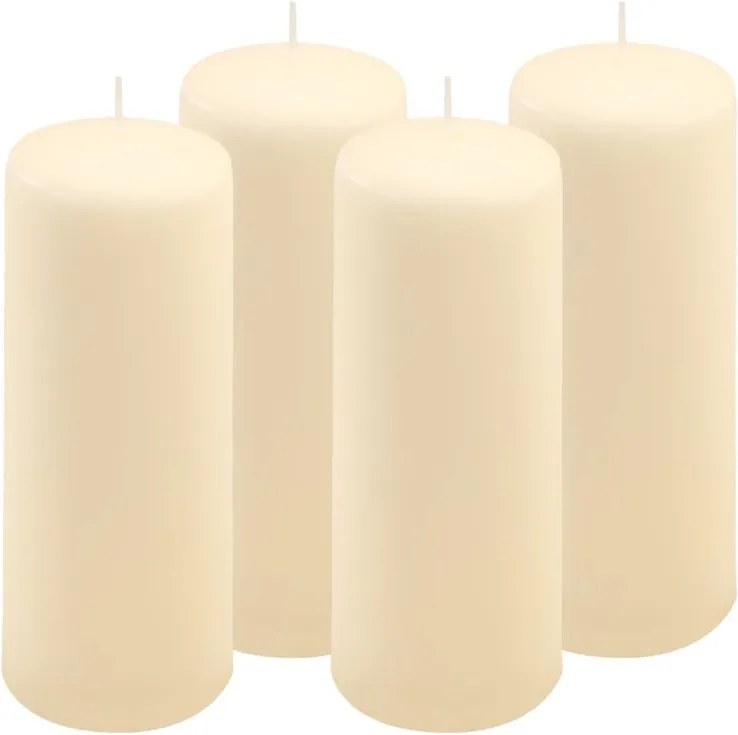 Zestaw świec słupkowych, 20 cm, Ø 7,5 cm, kremowy, 4 sztuki.