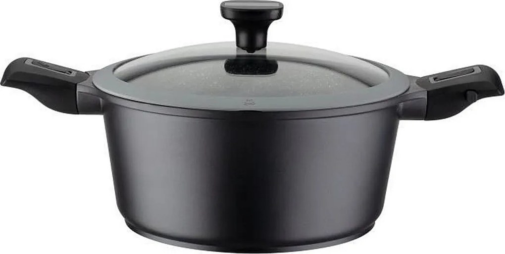 Garnek z aluminium odlewanego 28 cm Easy Click z odpinanym uchwytem i powłoką kamienną VITAFLON GRANIT bez PFAS, kompatybilny z indukcją