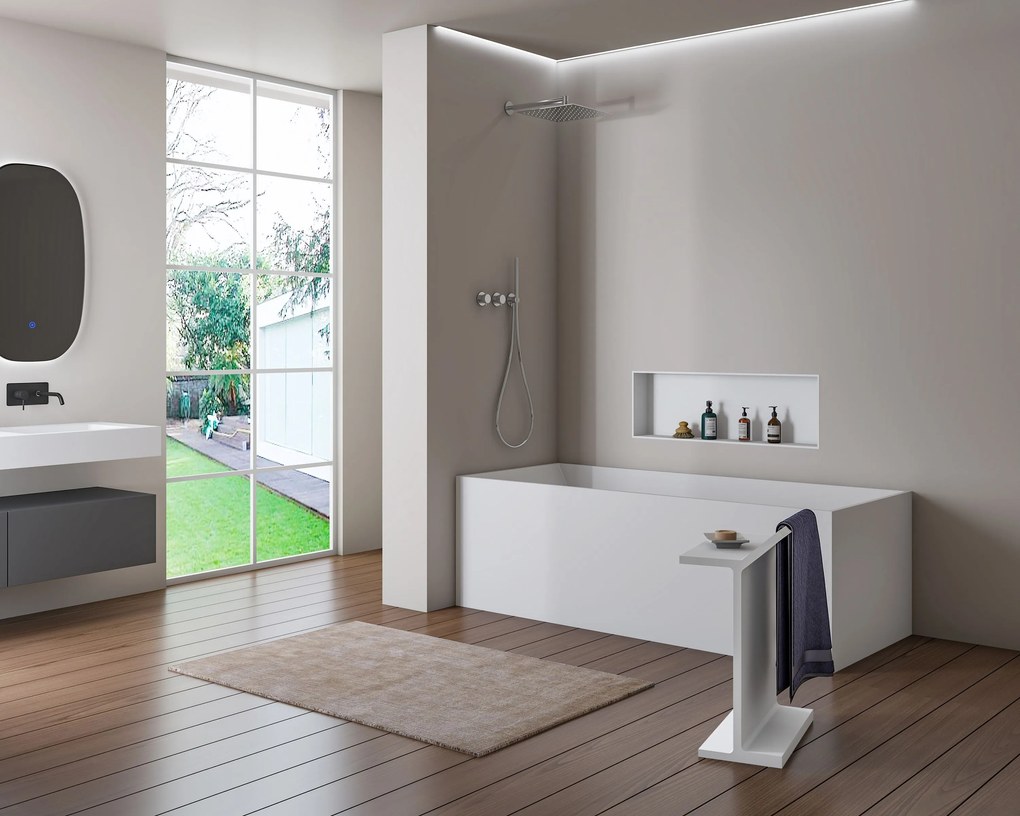 Biała półka wnękowa ścienna z odlewu mineralnego BA2513