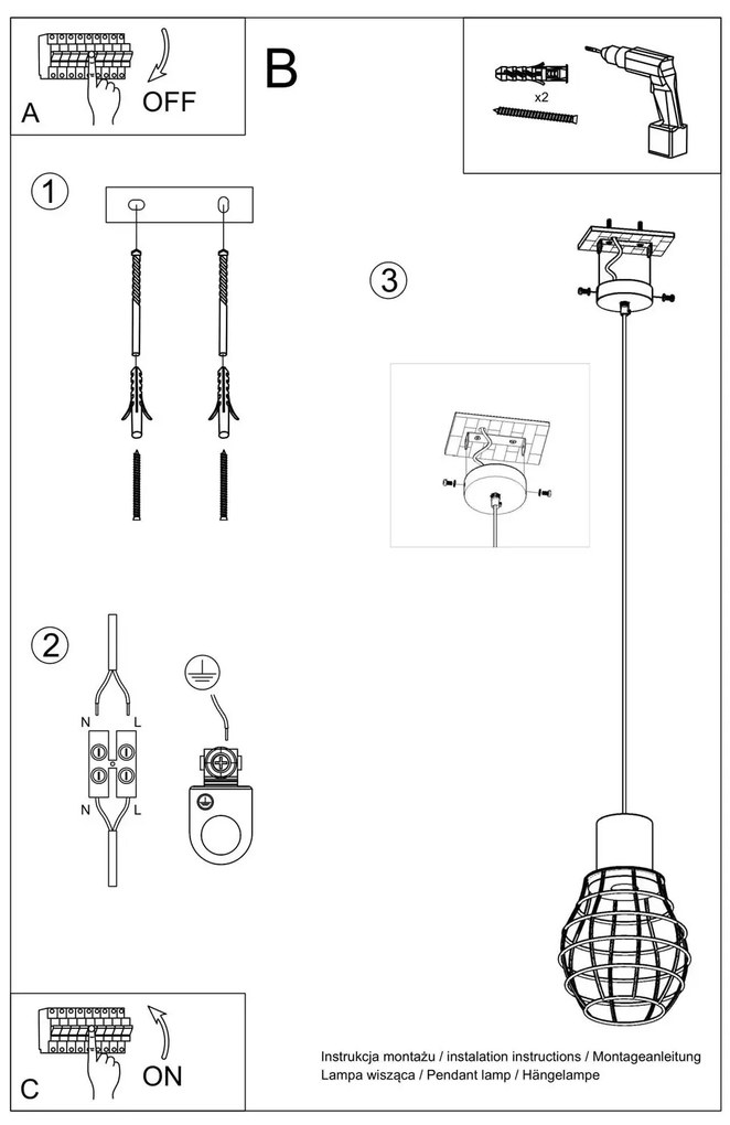Lampa wisząca LUGO czarna/beton SOLLUX  LIGHTING