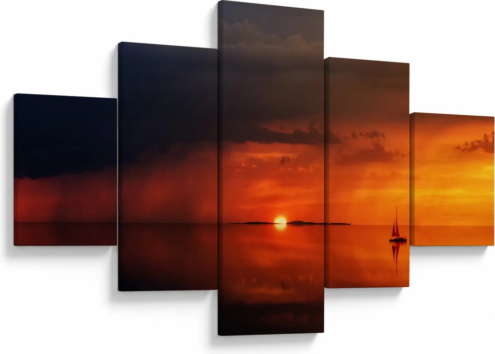 Obraz zachodu słońca z żaglówką (125x70 cm)