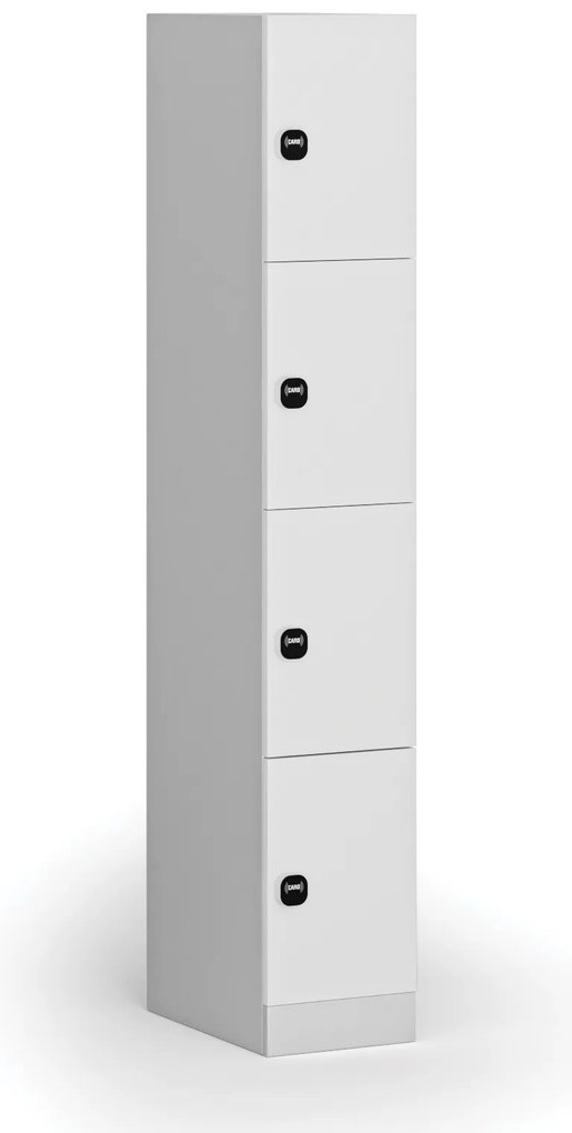 Szafka skrytkowa, 4 schowki, 1850 x 300 x 500 mm, demontaż, zamek RFID, drzwi laminowane, biała