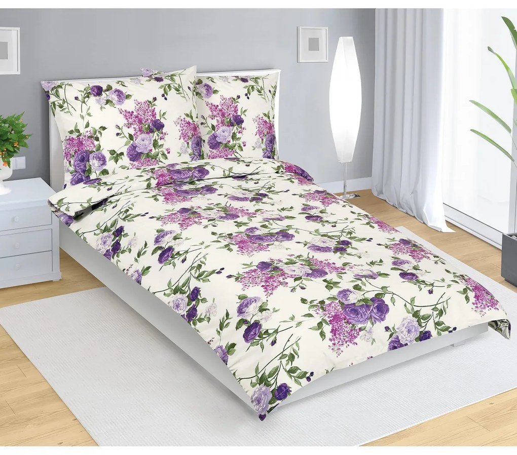 Bellatex Pościel bawełniana Róża liliowy, 140 x 200 cm, 70 x 90 cm, 140 x 200 cm, 70 x 90 cm