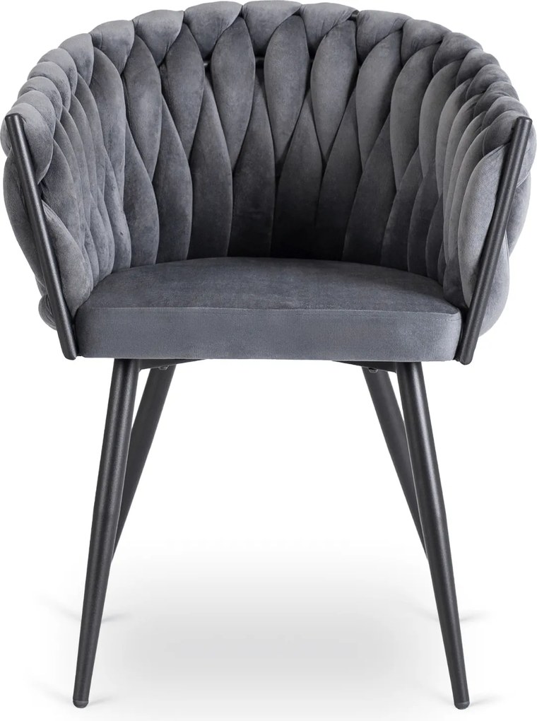 Krzesło Tapicerowane Plecione do Salonu ELENA Szare Welurowe Nowoczesne Loft