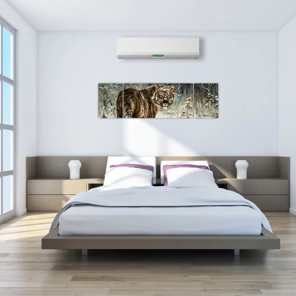 Obraz - Tygrys w zaśnieżonym lesie, obraz olejny (170x50 cm)