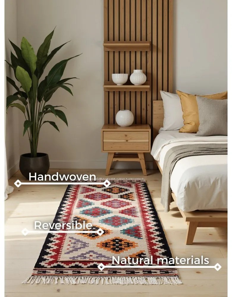 Czerwony wełniany chodnik dwustronny tkany ręcznie 60x190 cm Kamal Kian – Nouristan