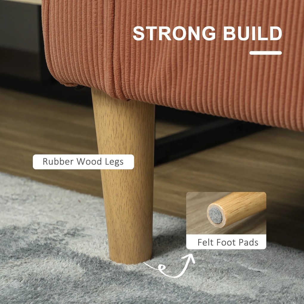 HOMCOM Sofa dwuosobowa z przestrzenią do przechowywania i solidnymi drewnianymi nogami, do salonu, sypialni, 117 x 63 x 79 cm, Różowy