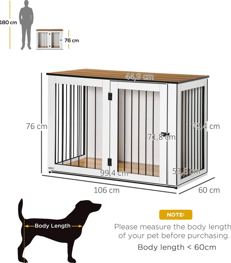 PawHut klatka dla psa klatka dla dużych psów Doghouse powierzchnia stołu biała