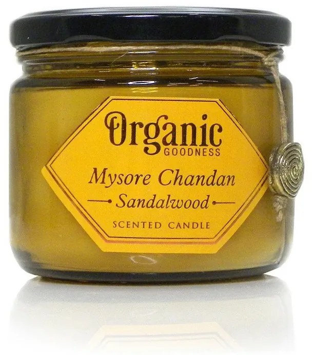 Świeca organiczna Mysore Chandan - drzewosandałowe 200 g w bursztynowym szkle