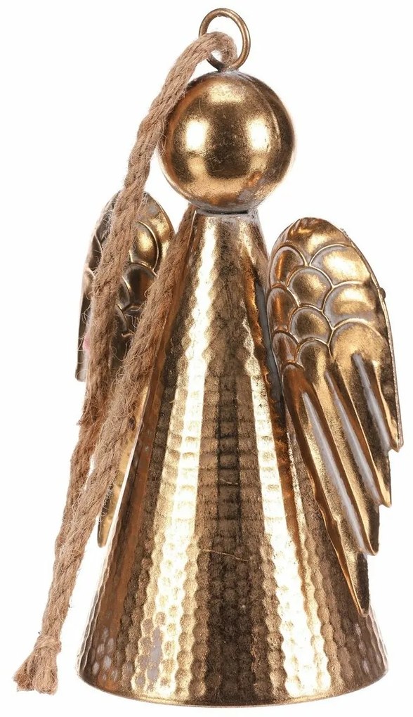 Zawieszka metalowa ozdoba świąteczna Anioł dzwonek24 cm, złota