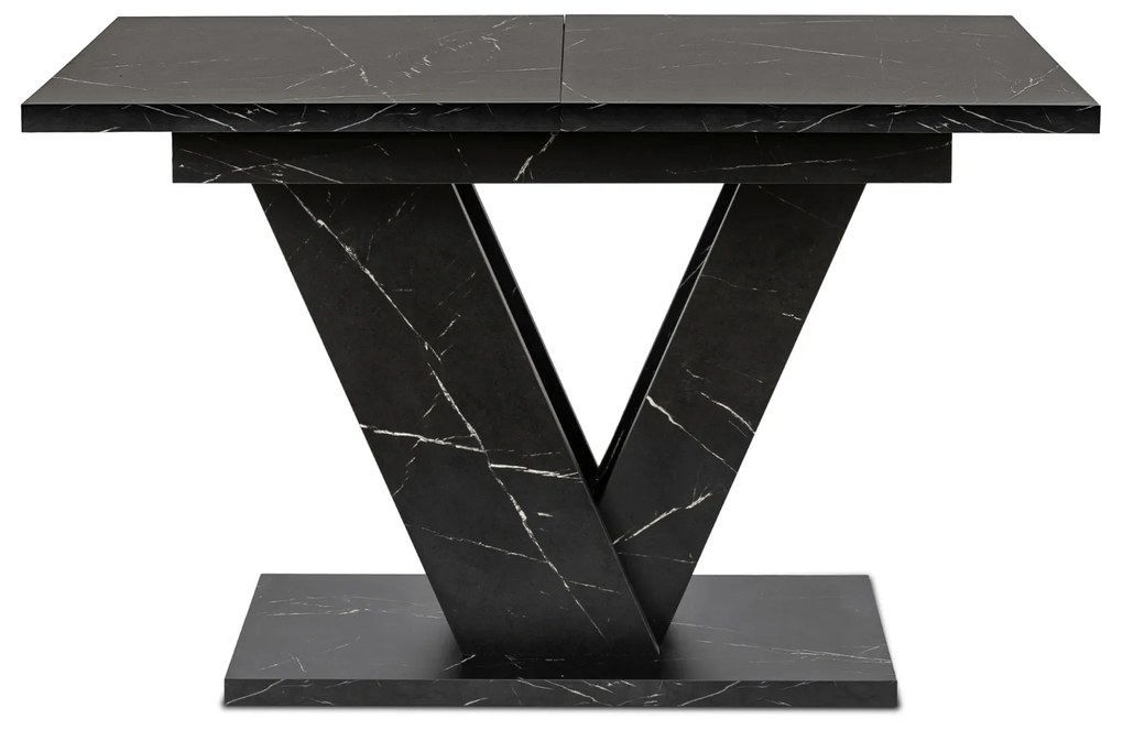 Zestaw Stół Prostokątny Rozkładany CLARK 120-160 cm Czarny Marmur i 4 Krzesła Tapicerowane CORK Czarne Welurowe Loft