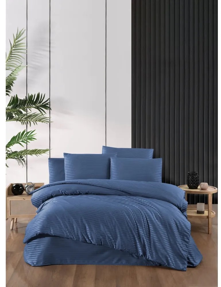 Niebieska adamaszkowa pościel dwuosobowa z prześcieradłem/4-częściowa 200x220 cm – Mila Home