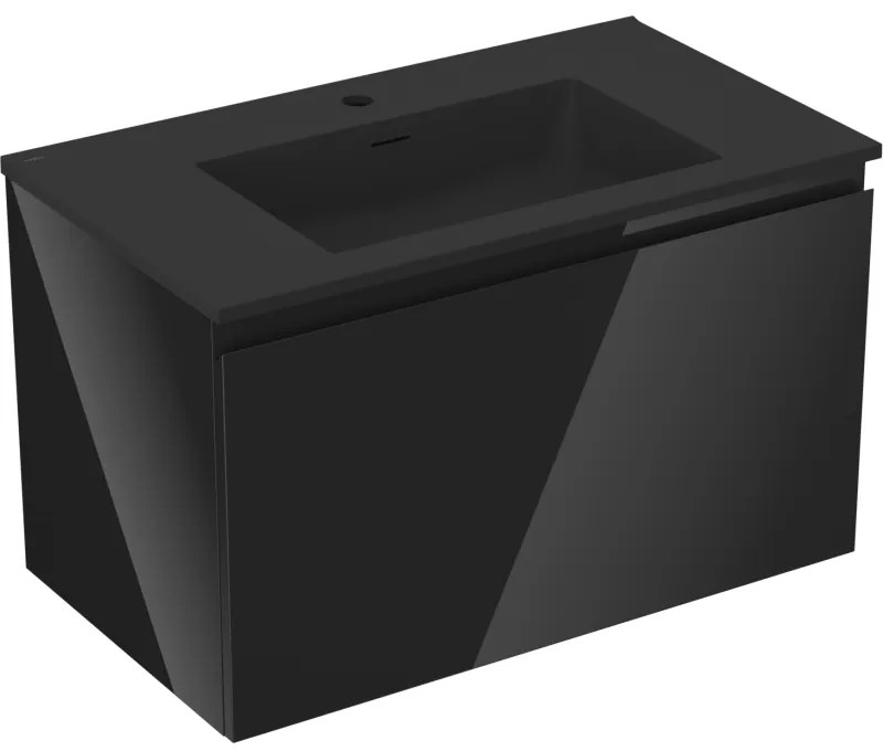 Mexen Orio szafka łazienkowa 80 cm z umywalką Otis, 1 szuflada, czarna połysk/czarna mat - 91A10-08047-1-BF70-W18M71