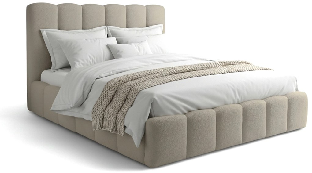 Łóżko tapicerowane Aura 160x200 z pojemnikiem - beżowa bukla Quelle 05