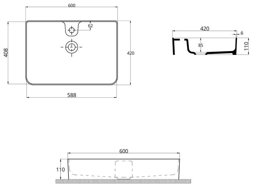 Umywalka ceramiczna nablatowa brązowa z otworem na baterie 60 x 42 cm LERA Cappuccino