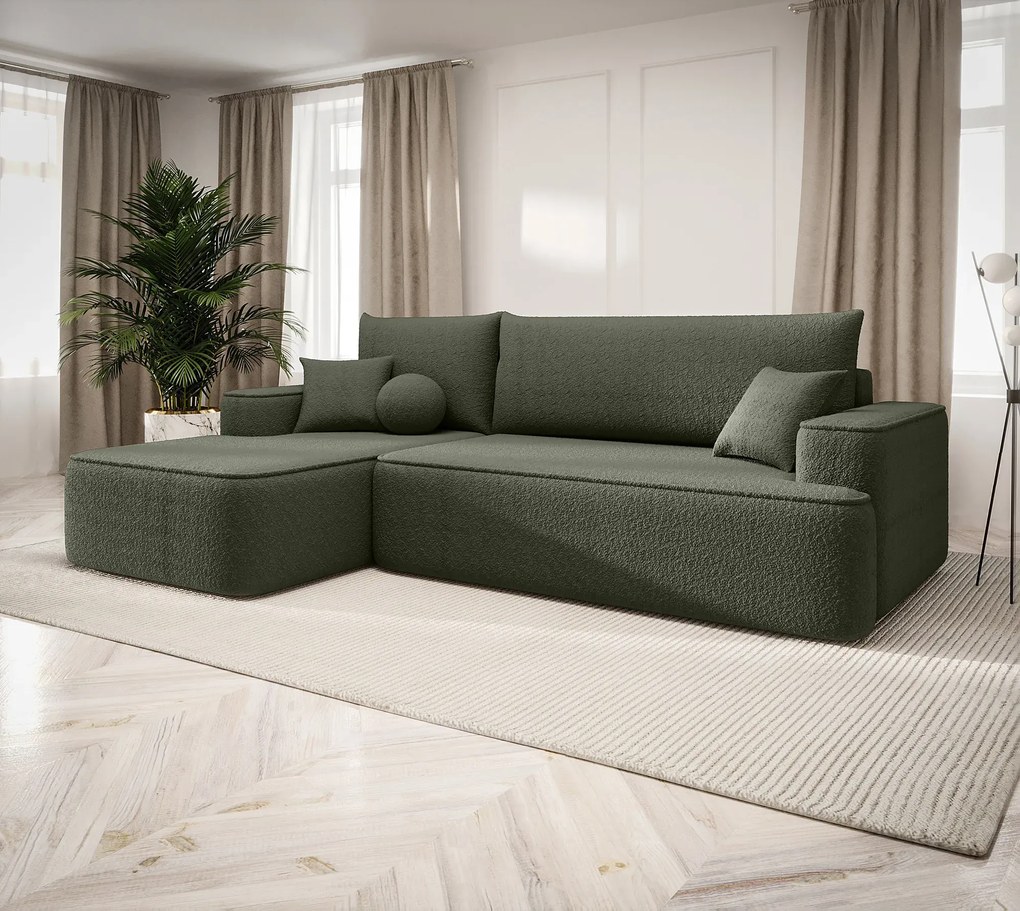 Zielony nowoczesny narożnik z funkcją spania R0-H35