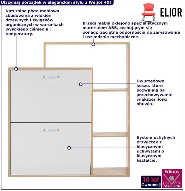 Dwudrzwiowa biała szafka na buty z regalem - Rafo 4X