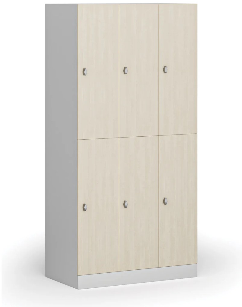 Szafka skrytkowa S1, 6 schowków, 1850 x 900 x 500 mm, zamek obrotowy, drzwi laminowane, brzoza