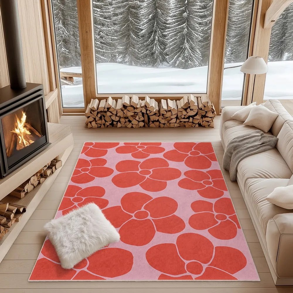 Czerwono-różowy dywan odpowiedni do prania 60x100 cm Poppy Fields – Mila Home
