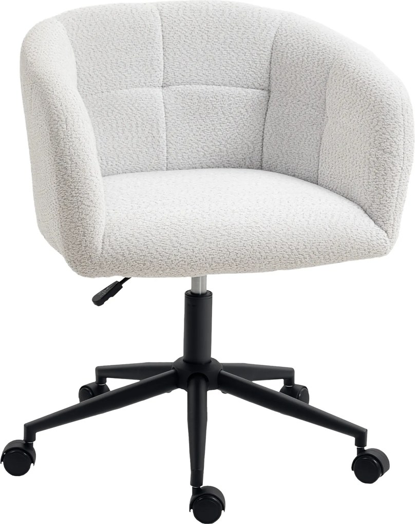HOMCOM Fotel biurowy z tapicerką z aksamitu, designem wanny, krzesło obrotowe na kółkach, stalowa podstawa, kremowy+czarny