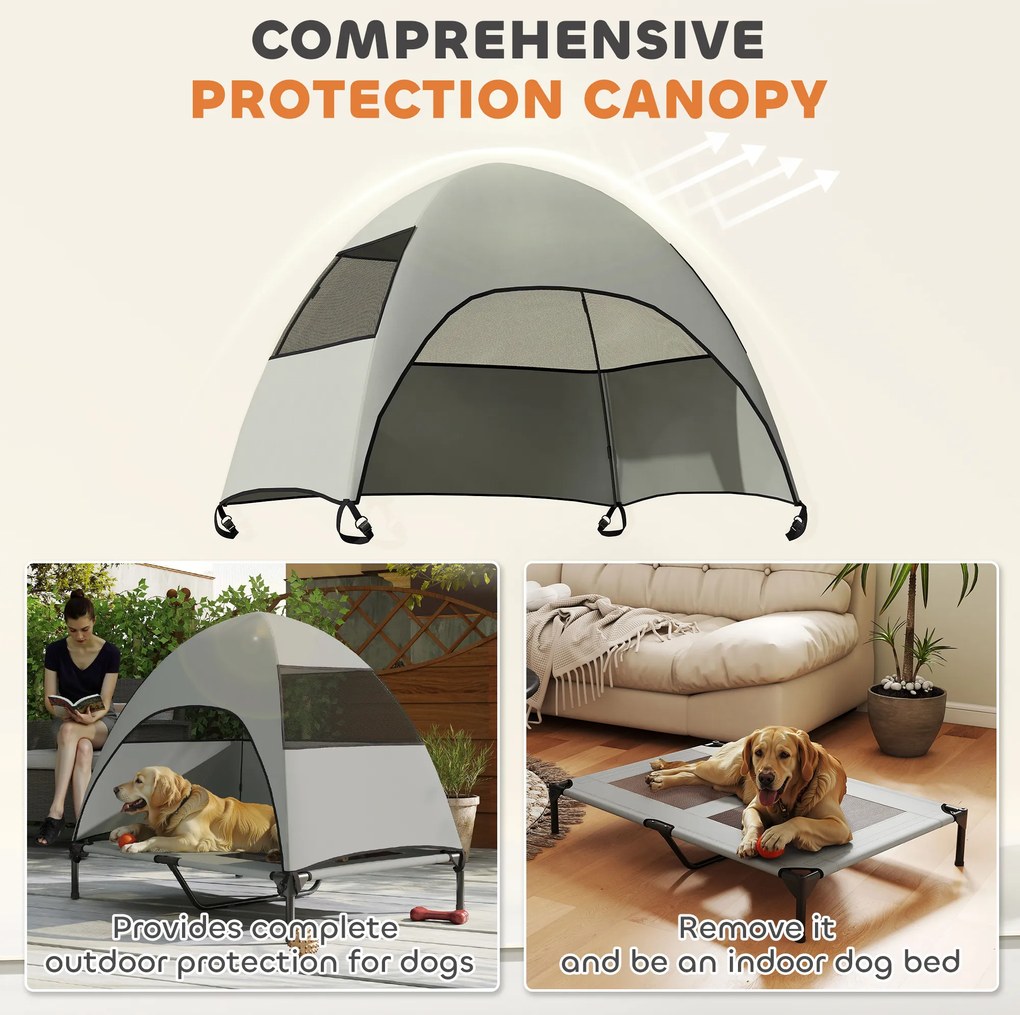 PawHut Outdoorowa Leżanka dla Psów z Daszkiem, Podwyższone Łóżko dla Dużych Psów, 106 x 76 x 99 cm, Jasnoszary